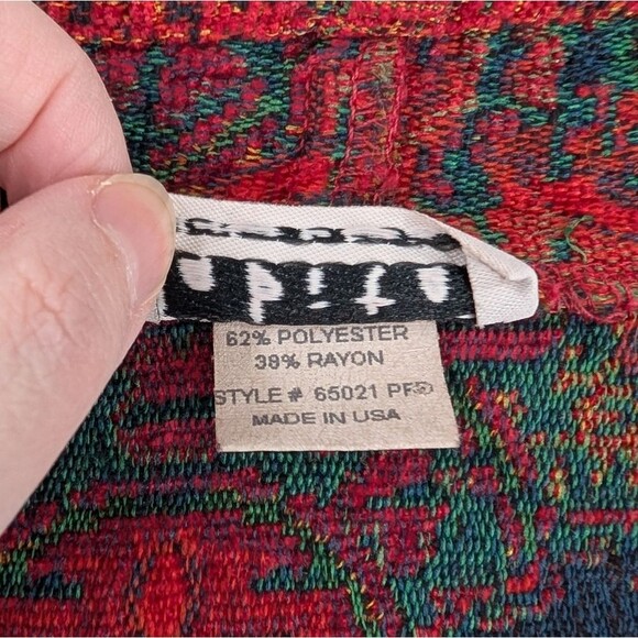 Habitat Vintage Boho Artsy Red Green Button Texture Tapestry Jacket Blazer Large - Picture 10 of 11